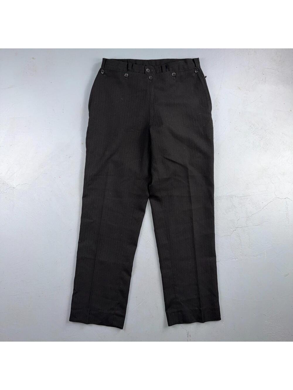 VTG 1950s Wool Pinstripe Trousers England 50s Button Fly Pants Bib Rockabilly